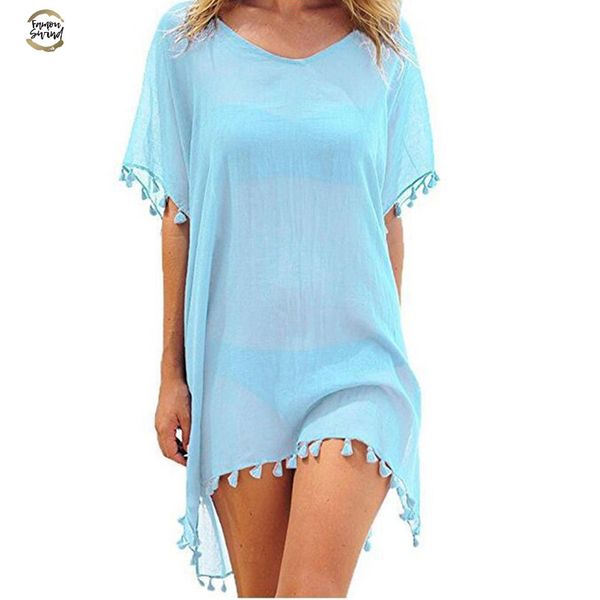 2019 style women beach tassels swimsuit cover up swimwear pareo tampa summer mini loose solid loose dress ups, Black;gray
2019 style women beach tassels swimsuit cover up swimwear pareo tampa summer mini loose solid loose dress ups, Black;gray