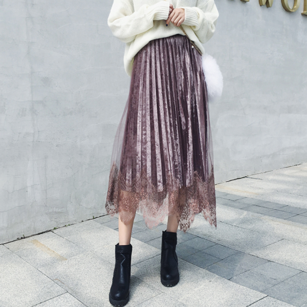 2019 new women mesh lace patchwork skirt elastic high waist pleated long skirts female big swing jupe femme korean falda aq996, Black
2019 new women mesh lace patchwork skirt elastic high waist pleated long skirts female big swing jupe femme korean falda aq996, Black