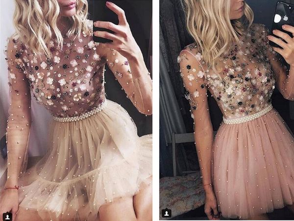 2019 sheer tulle long sleeve short cocktail party dresses full beads mini womens clothing formal party prom dresses, Black
2019 sheer tulle long sleeve short cocktail party dresses full beads mini womens clothing formal party prom dresses, Black