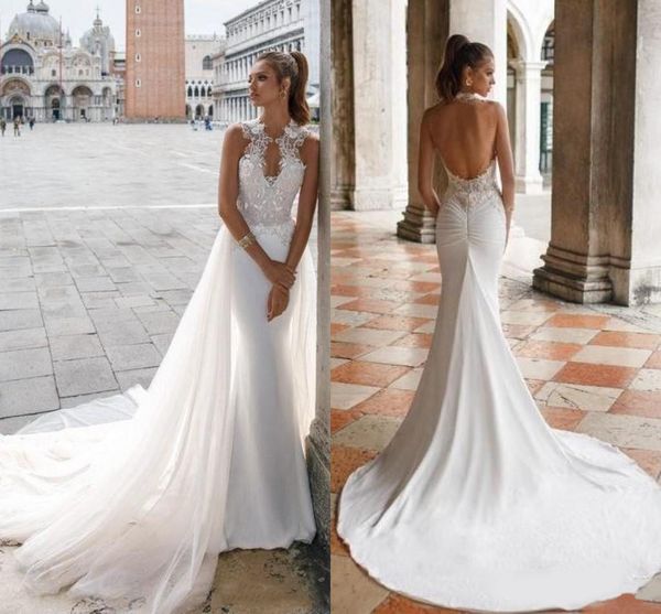 2020 new detachable skirt mermaid wedding dresses high neck beaded lace appliqued backless beach bridal gowns custom made, White
2020 new detachable skirt mermaid wedding dresses high neck beaded lace appliqued backless beach bridal gowns custom made, White