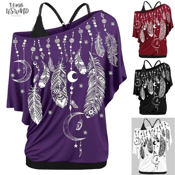 25women gothic fashion t shirt female round neck feather print casual shirt ladies two piece short sleeve, White
25women gothic fashion t shirt female round neck feather print casual shirt ladies two piece short sleeve, White