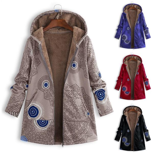 women winter ethnic floral printed long sleeve thickened fleece zip hooded coat, Black;red
women winter ethnic floral printed long sleeve thickened fleece zip hooded coat, Black;red