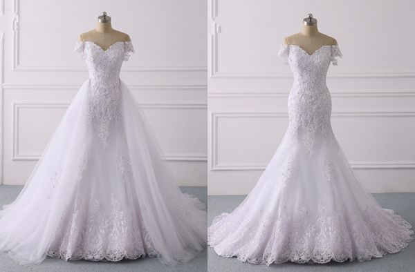 new arrival detachable skirt african wedding dress mermaid off the shoulder with short sleeves beaded wedding bridal gowns, White
new arrival detachable skirt african wedding dress mermaid off the shoulder with short sleeves beaded wedding bridal gowns, White
