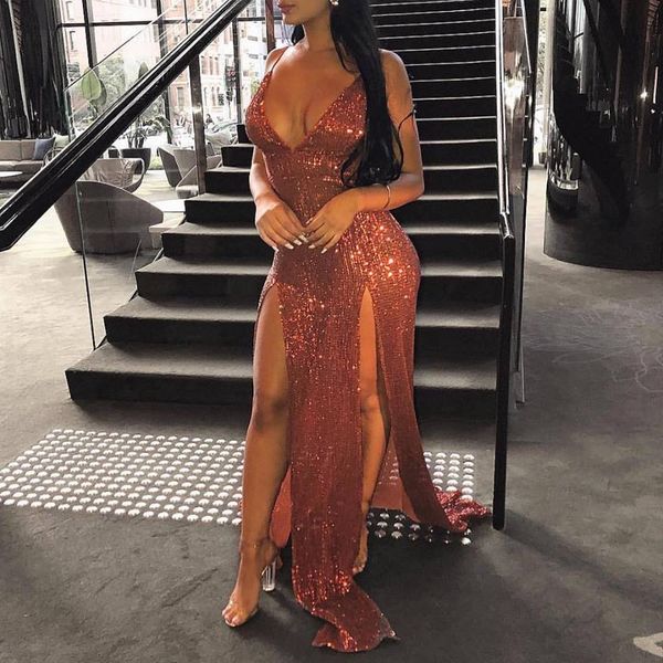 2019 new fashion straps v neck sequined prom dresses high slit evening dresses celebrity party gowns wear cheap, Black
2019 new fashion straps v neck sequined prom dresses high slit evening dresses celebrity party gowns wear cheap, Black