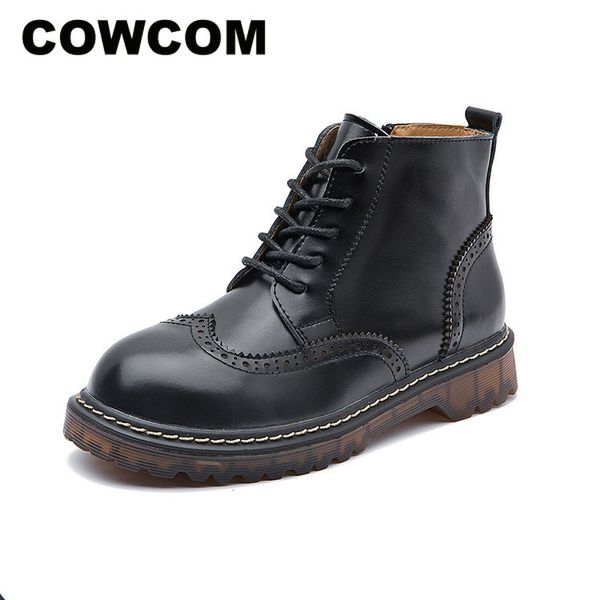 cowcom leather shoes women's block carved round head lace up short boots british style boots retro women's shoes fjm, Black
cowcom leather shoes women's block carved round head lace up short boots british style boots retro women's shoes fjm, Black
