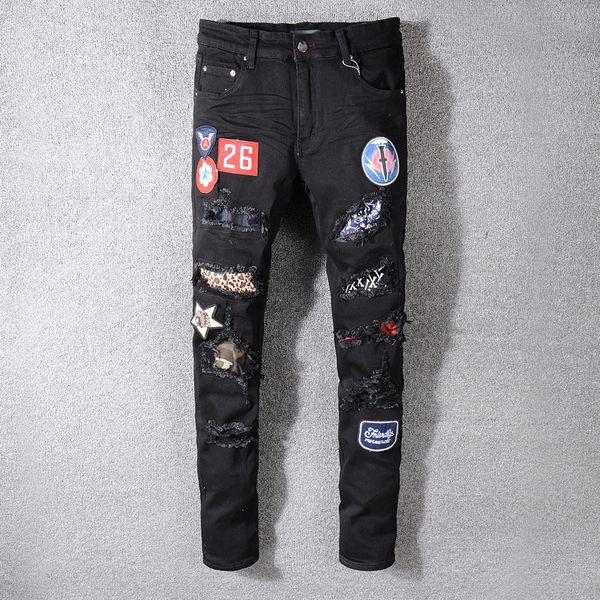 men distressed destroyed pant patches stretch biker hip hop black jeans slim trousers plus size 29-40, Blue
men distressed destroyed pant patches stretch biker hip hop black jeans slim trousers plus size 29-40, Blue