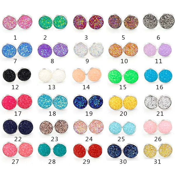 12mm round druzy stone stud earrings 30 color resin gold silver stainless steel hypoallergenic ear pin for women fashion jewelry in bulk, Golden;silver
12mm round druzy stone stud earrings 30 color resin gold silver stainless steel hypoallergenic ear pin for women fashion jewelry in bulk, Golden;silver