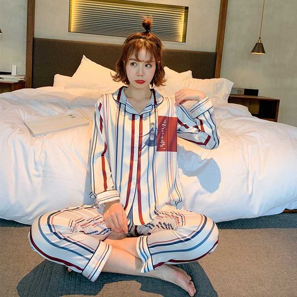 fashion stripe pyjamas women 2 pcs suit sleepwear 2019 new faux slik satin home wear female long sleeve nightwear pajamas sets, Blue;gray
fashion stripe pyjamas women 2 pcs suit sleepwear 2019 new faux slik satin home wear female long sleeve nightwear pajamas sets, Blue;gray