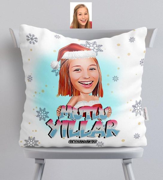 personalized christmas themed lady caricature of satin pillow-5 pillow case