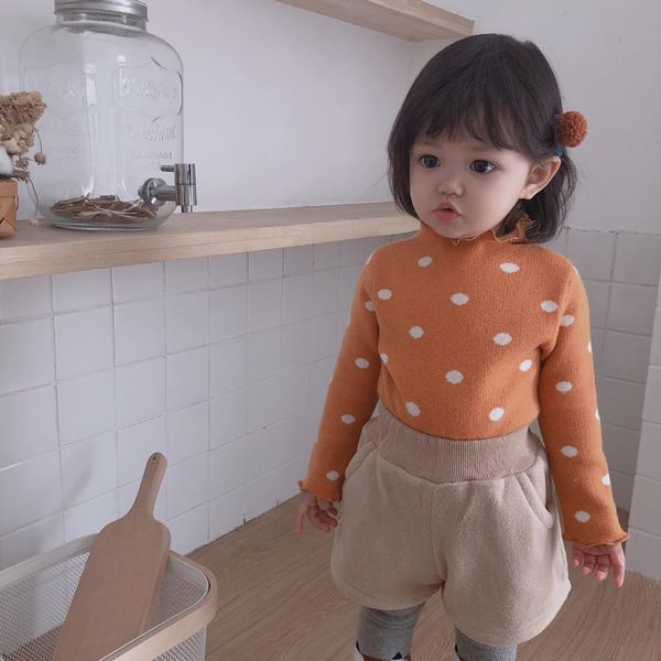 

autumn winter cute baby girls fashion dot stringy selvedge high collar sweaters kids girl warm knitting sweater, Blue