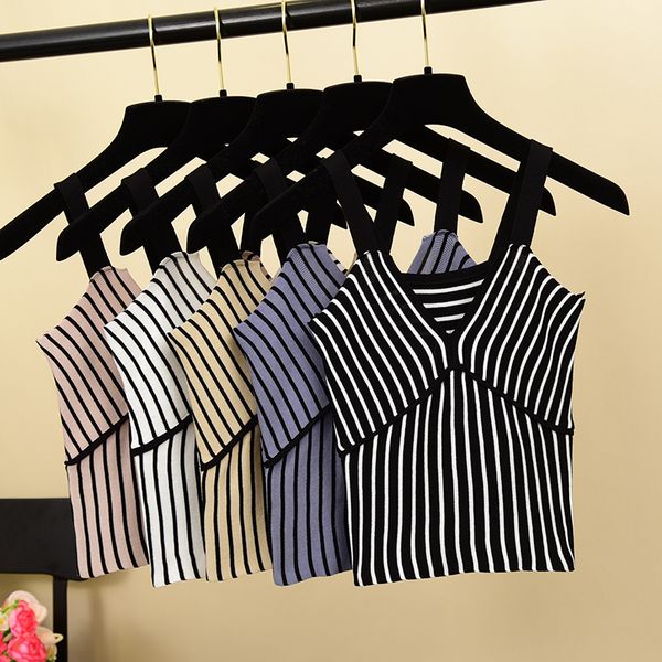 women's tanks & camis women knitting deep v-neck patchwork vertical stripes tank girls knitted camisole sleeveless short t-shirts for, White
women's tanks & camis women knitting deep v-neck patchwork vertical stripes tank girls knitted camisole sleeveless short t-shirts for, White