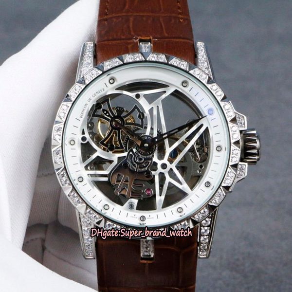 new version excalibur 46mm rddbex0393 skeleton dial automatic mechanical tourbillon mens watch diamond case leather sport watches, Slivery;brown
new version excalibur 46mm rddbex0393 skeleton dial automatic mechanical tourbillon mens watch diamond case leather sport watches, Slivery;brown