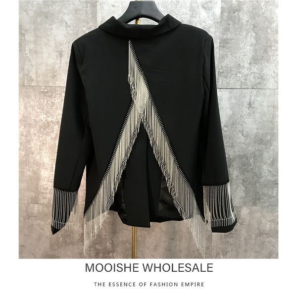 metal tassel chain design back fork women pink suit blazer 2019 spring new coat, White;black
metal tassel chain design back fork women pink suit blazer 2019 spring new coat, White;black