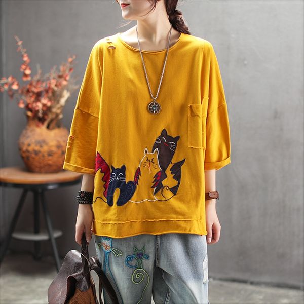 2019 artistic t-shirt loose all-match round collar with seven sleeves women's large size t-shirt embroidery embroidery embroidery, White
2019 artistic t-shirt loose all-match round collar with seven sleeves women's large size t-shirt embroidery embroidery embroidery, White