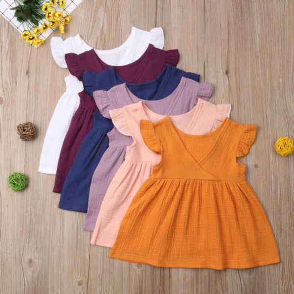 us summer kids baby girl dress sleeveless solid color ruffle party dress clothes, Red;yellow
us summer kids baby girl dress sleeveless solid color ruffle party dress clothes, Red;yellow