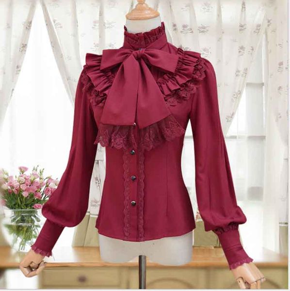 2019 new women vintage high collar neck bow lace blouse shirt lolita costume slim fitted long sleeve shirt formal top, White
2019 new women vintage high collar neck bow lace blouse shirt lolita costume slim fitted long sleeve shirt formal top, White