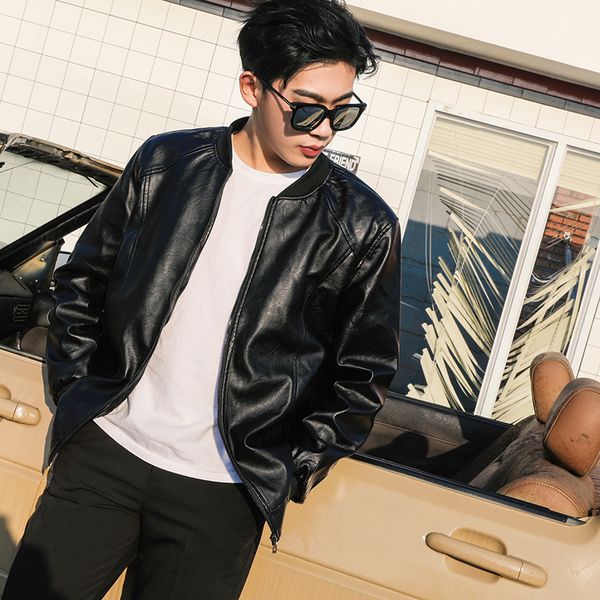 autumn and winter thin baseball uniform jacket leather jacket men's motorcycle leather baseball collar, Black
autumn and winter thin baseball uniform jacket leather jacket men's motorcycle leather baseball collar, Black