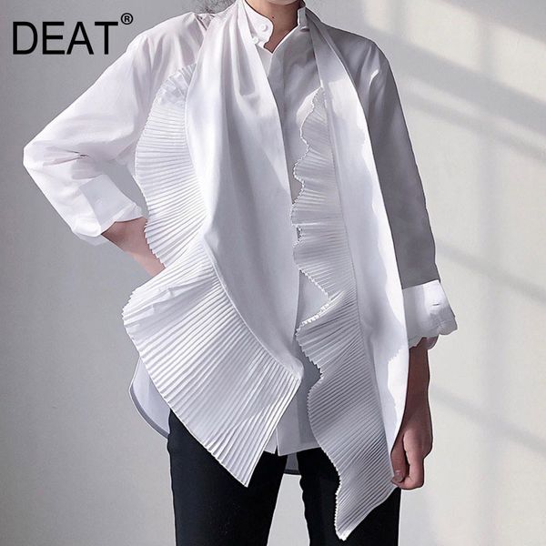 deat 2019 new spring and summer fashion women clothing bow collar ruffles pleated single breasted shirt female blouse wd60300l, White
deat 2019 new spring and summer fashion women clothing bow collar ruffles pleated single breasted shirt female blouse wd60300l, White