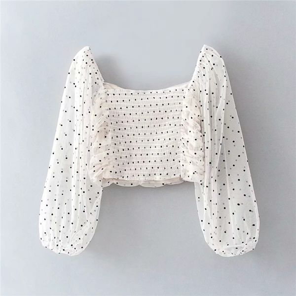 women chic polka dot print short blouse 2020 spring women fashion puff sleeve pleated mesh blouse female casual short shirt, White
women chic polka dot print short blouse 2020 spring women fashion puff sleeve pleated mesh blouse female casual short shirt, White