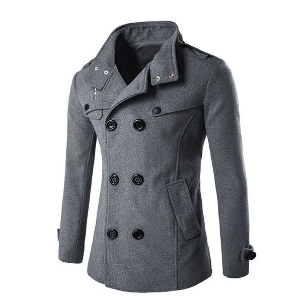 men's autumn winter coat turn-down collar wool blend men pea coat double breasted winter overcoat, Black
men's autumn winter coat turn-down collar wool blend men pea coat double breasted winter overcoat, Black