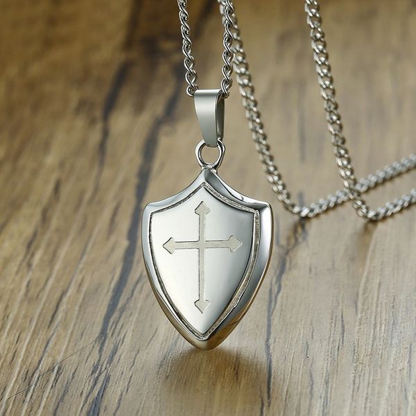 men shield shape cross pendant necklace in silverly stainless steel be strong and courageous bible verse christian jewelry, Silver
men shield shape cross pendant necklace in silverly stainless steel be strong and courageous bible verse christian jewelry, Silver