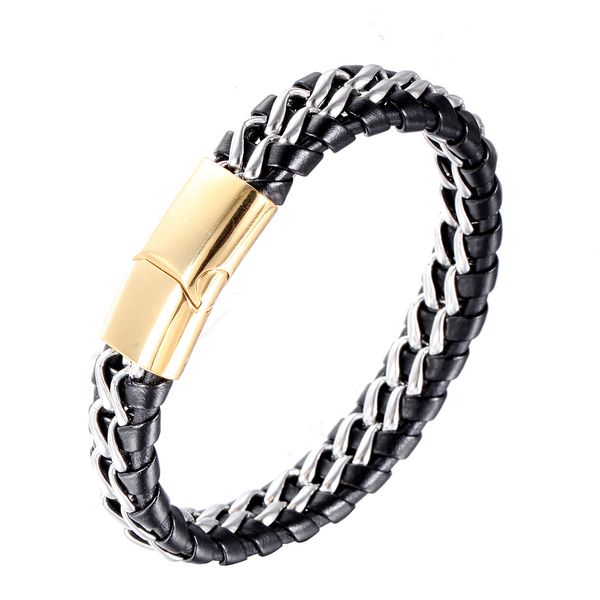 fashion men leather bracelet weave bracelets for men stainless steel black / gold / silver magnetic punk cuff charm bangles, Golden;silver
fashion men leather bracelet weave bracelets for men stainless steel black / gold / silver magnetic punk cuff charm bangles, Golden;silver