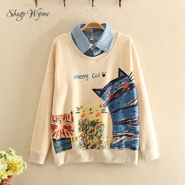 shugo wynne mori girl pullovers 2016 autumn women preppy style cute cartoon cat print casual lapel long sleeve sweatshirt, Black
shugo wynne mori girl pullovers 2016 autumn women preppy style cute cartoon cat print casual lapel long sleeve sweatshirt, Black