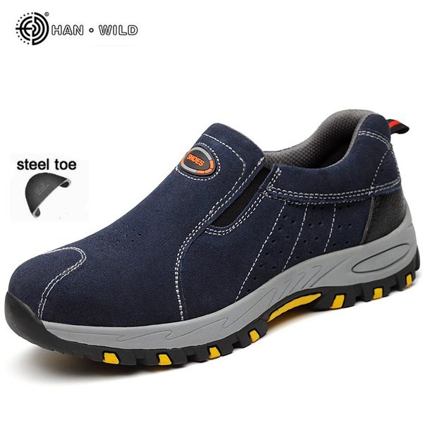 

men safety work shoes fashion breathable steel toe slip on casual shoe mens labor insurance puncture proof boots male, Black