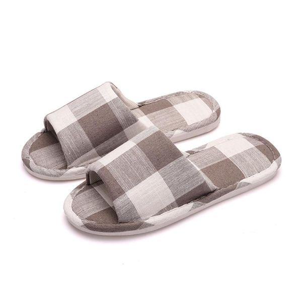 2020 new durable anti-slip slippers men comfortable linen open toe flip flops for couples breathable home indoor male sandals, Black