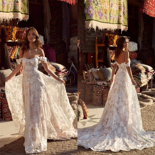 2020 a line wedding dresses off-shoulder short sleeve full appliqued lace boho wedding gown custom made sweep train vestidos de novia, White
2020 a line wedding dresses off-shoulder short sleeve full appliqued lace boho wedding gown custom made sweep train vestidos de novia, White