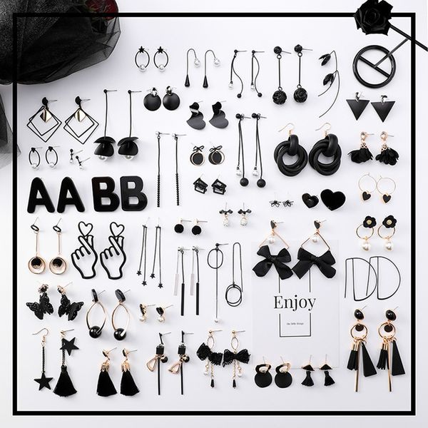 2019 new korean girl earrings black geometry tassel drop earrings for women fashion cute jewelry accessories, Silver
2019 new korean girl earrings black geometry tassel drop earrings for women fashion cute jewelry accessories, Silver