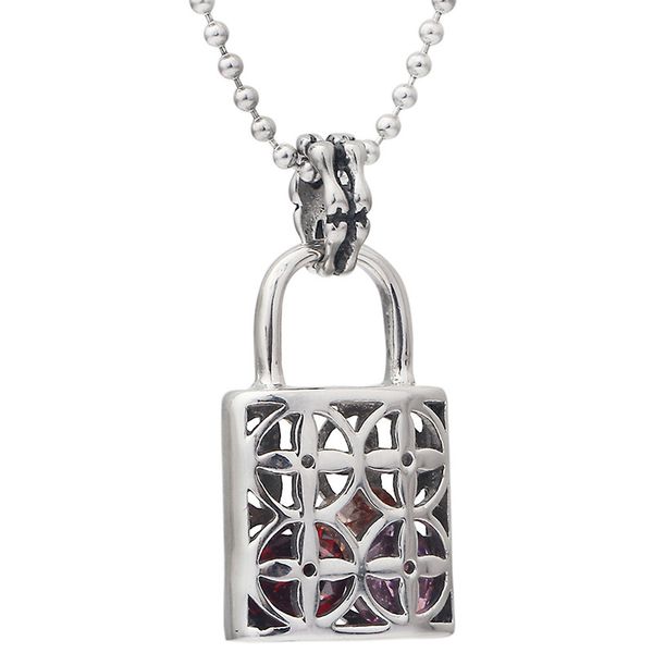 men's necklace titanium steel cast lock pattern design necklace red zircon fashion charm jewelry, Silver
men's necklace titanium steel cast lock pattern design necklace red zircon fashion charm jewelry, Silver