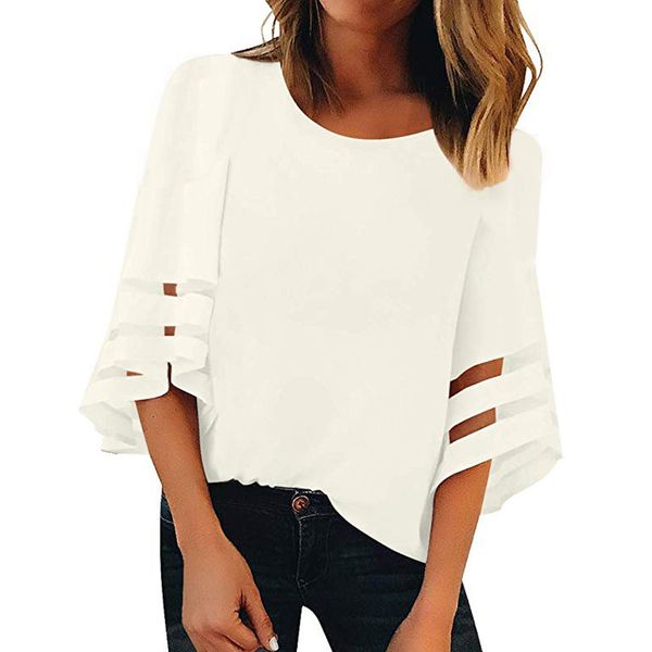 women off shoulder mesh panel shirt 3/4 bell sleeve loose shirt summer fashion trends women clothes 2019 haut femme, White
women off shoulder mesh panel shirt 3/4 bell sleeve loose shirt summer fashion trends women clothes 2019 haut femme, White