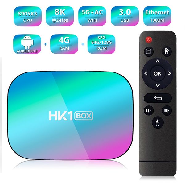 hk1 box android 9.0 tv box amlogic s905x3 quad core 4gb 64gb dual wifi 4k 1000m streaming smart tv box media player