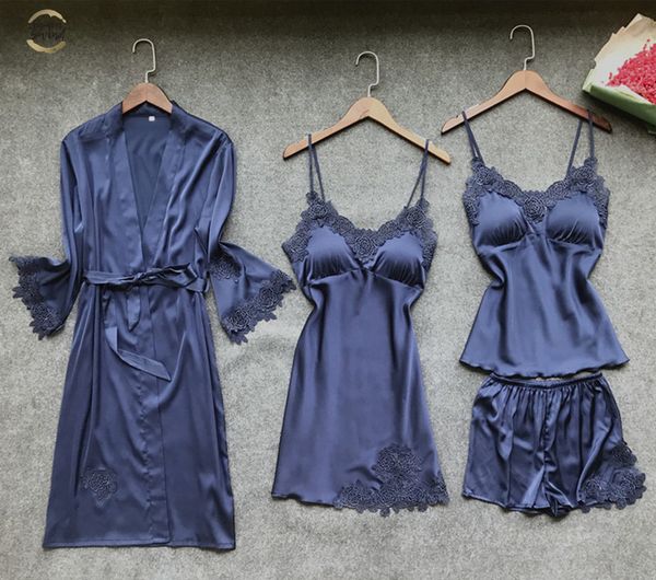 women's robe & gown sets lace bathrobe + night dress 4 four pieces sleepwear womens sleep set faux silk robe femme lingerie, Black;red
women's robe & gown sets lace bathrobe + night dress 4 four pieces sleepwear womens sleep set faux silk robe femme lingerie, Black;red
