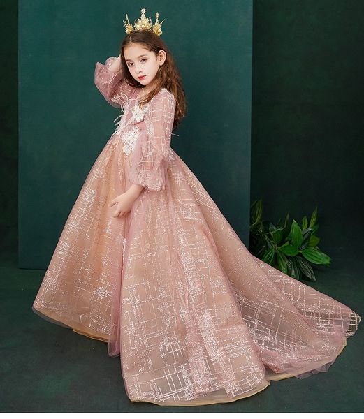 gold print flower girl dresses long tail girls pageant dresses beaded little girl dress long sleeve model walking show girl in stocks, White;blue
gold print flower girl dresses long tail girls pageant dresses beaded little girl dress long sleeve model walking show girl in stocks, White;blue