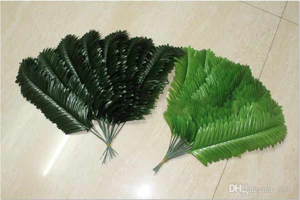 

wholesale-38 cm fabric wedding home decor phoenix coconut sago palm tree artificial plant fern branches leave fake foliage bonsai