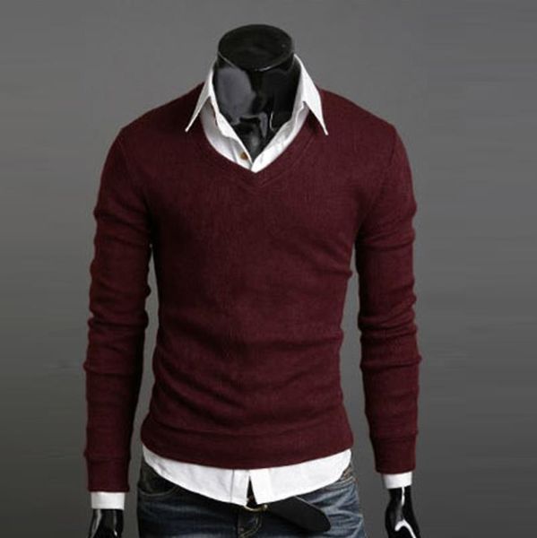 mens v-neck knitted sweatshirts spring autumn fall england style bottoming sweaters, White;black
mens v-neck knitted sweatshirts spring autumn fall england style bottoming sweaters, White;black