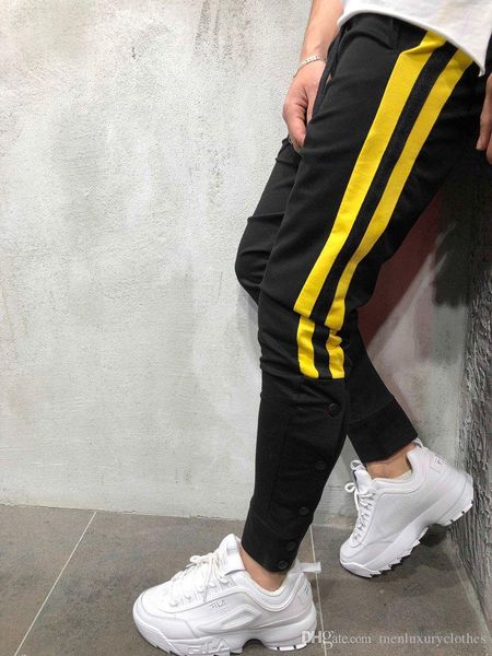 fashion-mens designer street pantalones pants striped buttons design pencil harem pants casual sports joggers, Black
fashion-mens designer street pantalones pants striped buttons design pencil harem pants casual sports joggers, Black