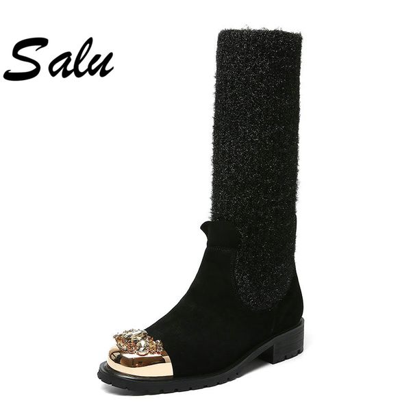 salu winter mid calf boots women genuine leather platform med heel wool warm ladies shoes fashion motorcycle boots, Black
salu winter mid calf boots women genuine leather platform med heel wool warm ladies shoes fashion motorcycle boots, Black
