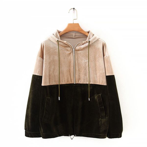 wy191 autumn women's color block patchwork velvet hoodied sweatshirt jumpers, Black
wy191 autumn women's color block patchwork velvet hoodied sweatshirt jumpers, Black