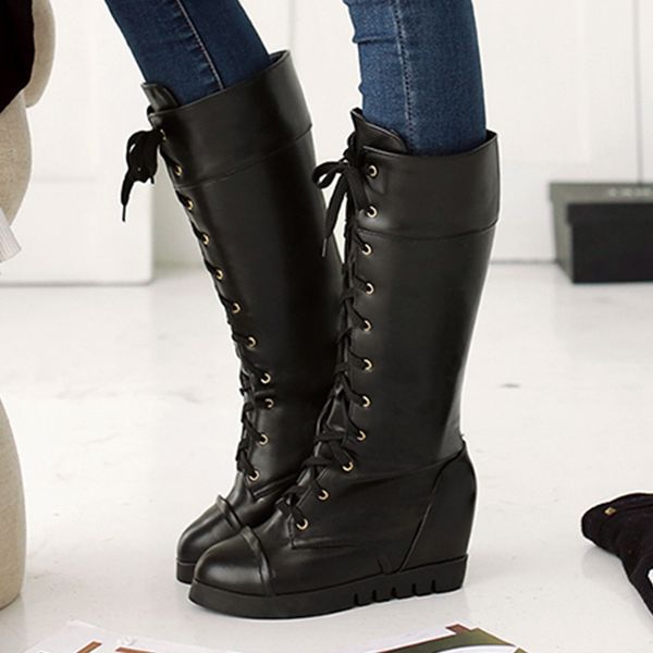 fashion new mid calf boots wedges shoes women high heels shoelaces autumn winter woman boots shoes woman, Black
fashion new mid calf boots wedges shoes women high heels shoelaces autumn winter woman boots shoes woman, Black