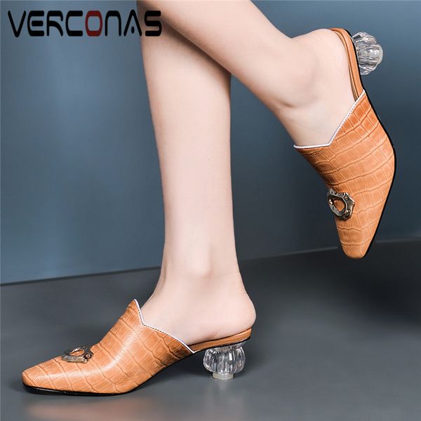 verconas women crystal heel slippers genuine leather mules metal decoration summer pointed toe high heeled sandals shoes woman, Black
verconas women crystal heel slippers genuine leather mules metal decoration summer pointed toe high heeled sandals shoes woman, Black