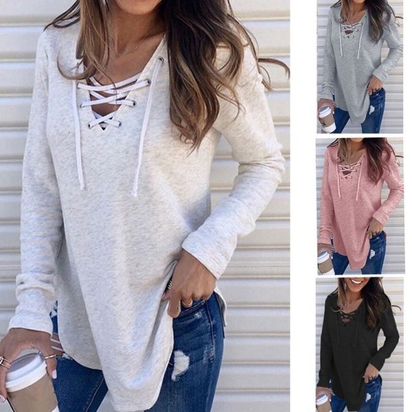 womens t shirts long sleeved v-neck lacing loose fashon women clothes crop solid color ladies s-xxl, White
womens t shirts long sleeved v-neck lacing loose fashon women clothes crop solid color ladies s-xxl, White