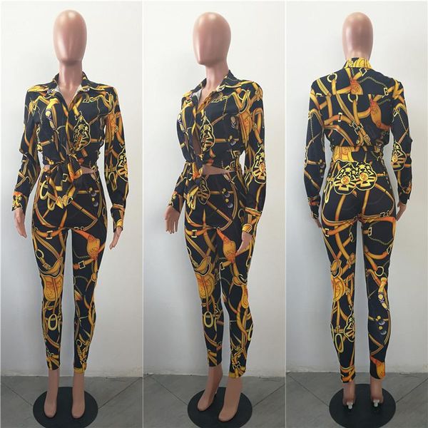 casual fashion tracksuit women two piece set autumn long sleeve gold chain print collared shirt +pants set sweat suits for female convention, Gray
casual fashion tracksuit women two piece set autumn long sleeve gold chain print collared shirt +pants set sweat suits for female convention, Gray
