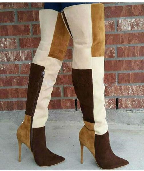 winter women fashion pointed toe patchwork color over knee boots suede leather square cloth long high heel boots, Black
winter women fashion pointed toe patchwork color over knee boots suede leather square cloth long high heel boots, Black