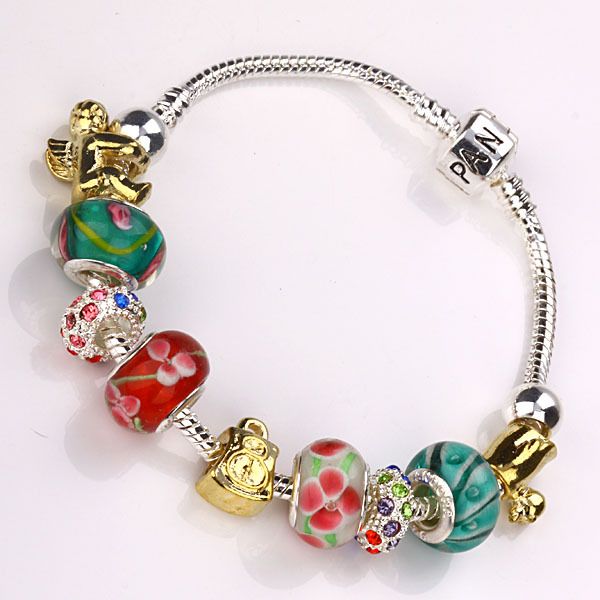 

classic fine jewelry 925 silver women love/heart/angle gift bracelet crystal bead charm bracelets, Golden;silver