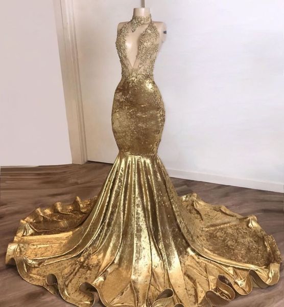 2020 gold mermaid prom dresses african high neck open back plus size evenig gown formal party prom dress, Black
2020 gold mermaid prom dresses african high neck open back plus size evenig gown formal party prom dress, Black