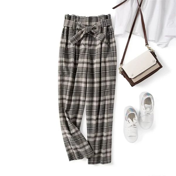 women plaid wide leg pants with belt autumn winter casual loose trousers, Black;white
women plaid wide leg pants with belt autumn winter casual loose trousers, Black;white