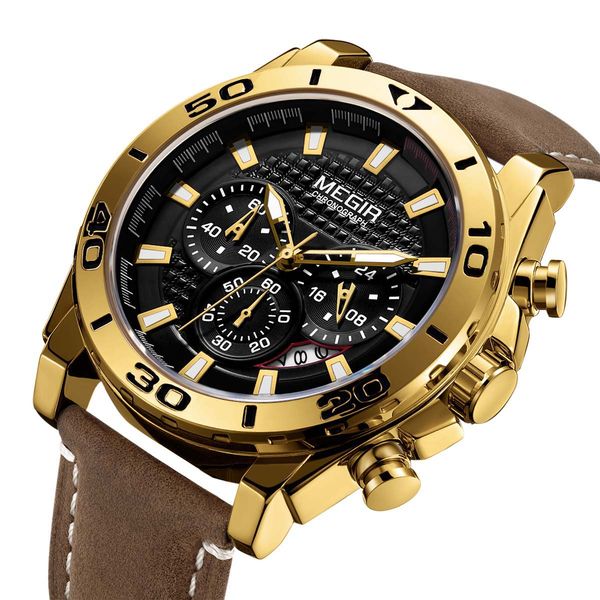 megir men's sports watch quartz watches calendar luminous waterproof leather strap 2094g, Slivery;brown
megir men's sports watch quartz watches calendar luminous waterproof leather strap 2094g, Slivery;brown